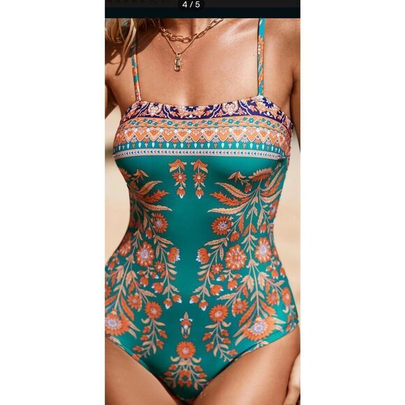 Floral Boho Print Cheeky One Piece Swimsuit Size S - Picture 1 of 3